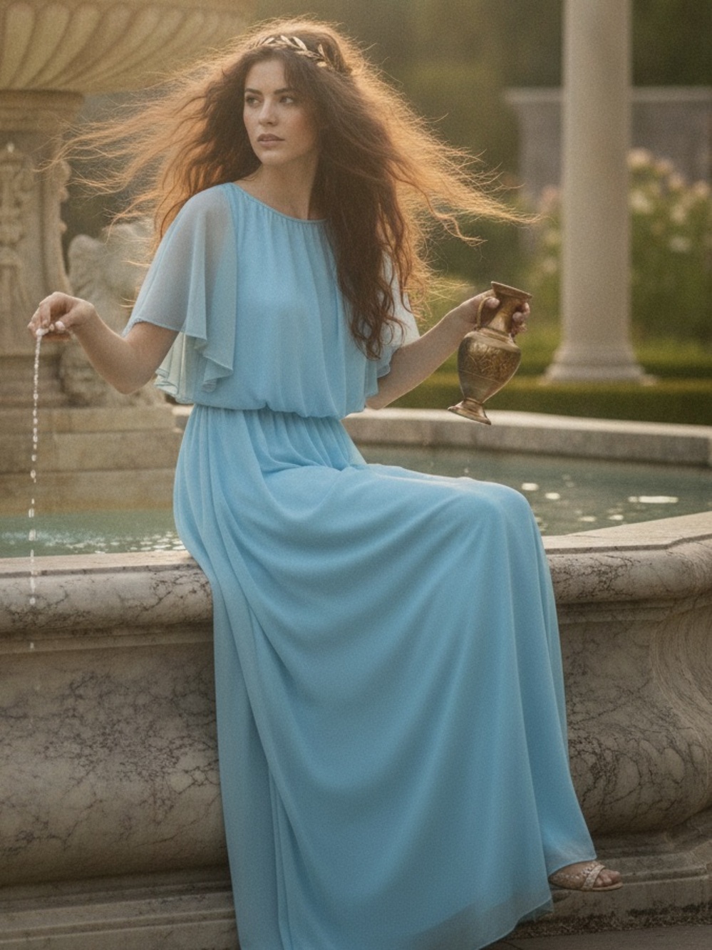 Blue Maxi Greek Goddess Formal Gown